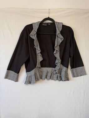 Tribal Women Whimsigoth Ruffled Metallic Cardigan Sweater L Black Fairy Grunge